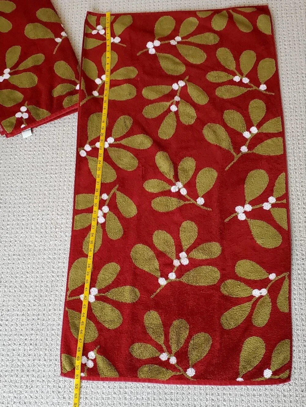 Pottery Barn Turkish Cotton Holly Leaf Red/Olive Green 5 Piece Towel Set